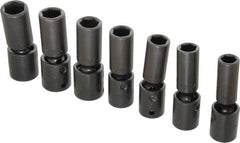 Proto - 7 Piece 1/2" Drive Deep Impact Socket Set - 6 Points, 13 to 19mm, Metric Measurement Standard - Benchmark Tooling