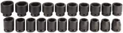 Proto - 21 Piece 3/4" Drive Black Finish Impact Socket Set - 6 Points, 19mm to 41mm Range, Metric Measurement Standard - Benchmark Tooling