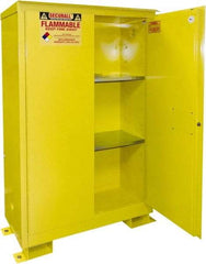 Securall Cabinets - 2 Door, 2 Shelf, Yellow Steel Standard Safety Cabinet for Flammable and Combustible Liquids - 69" High x 43" Wide x 18" Deep, Manual Closing Door, 3 Point Key Lock, 45 Gal Capacity - Benchmark Tooling