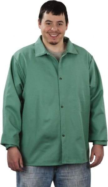 Steel Grip - Size L Welding & Flame Resistant/Retardant Jacket - Green, Cotton, Snaps Closure, 44 to 46" Chest - Benchmark Tooling