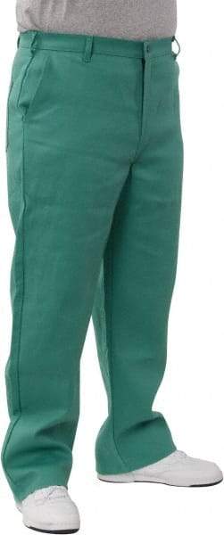 PRO-SAFE - Cotton Flame Resistant/Retardant Pants - Zipper Closure, 3 Pockets, 30" Waist, 32" Inseam, Green - Benchmark Tooling