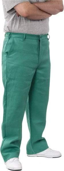 PRO-SAFE - Cotton Flame Resistant/Retardant Pants - Zipper Closure, 3 Pockets, 38" Waist, 32" Inseam, Green - Benchmark Tooling