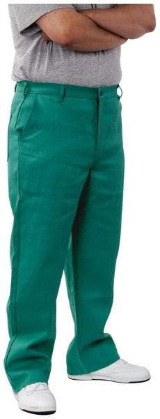 PRO-SAFE - Cotton Flame Resistant/Retardant Pants - Zipper Closure, 3 Pockets, 42" Waist, 32" Inseam, Green - Benchmark Tooling