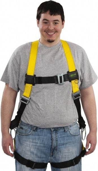Miller - 400 Lb Capacity, Size Universal, Full Body Construction Safety Harness - Polyester, Side D-Ring, Mating Leg Strap, Mating Chest Strap, Yellow/Black - Benchmark Tooling
