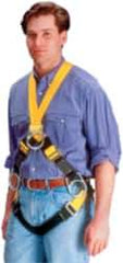 Miller - 400 Lb Capacity, Size Universal, Full Body Construction Safety Harness - Polyester, Mating Leg Strap, Mating Chest Strap, Yellow/Black - Benchmark Tooling