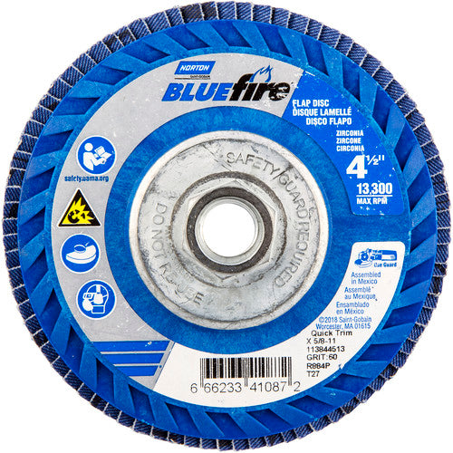 ‎4-1/2 × 5/8 - 11″ BlueFire Plastic Flat Flap Disc Type 27 P60 Grit R884V1 Zirconia Alumina - Benchmark Tooling