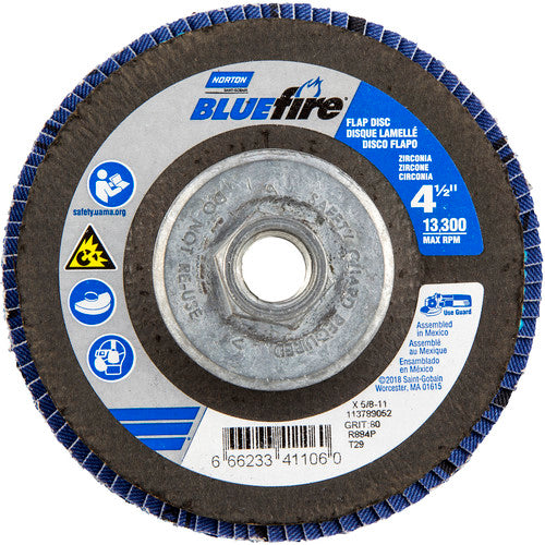 ‎4-1/2 × 5/8 - 11″ BlueFire Fiberglass Conical Flap Disc Type 29 P80 Grit R884V1 Zirconia Alumina - Benchmark Tooling