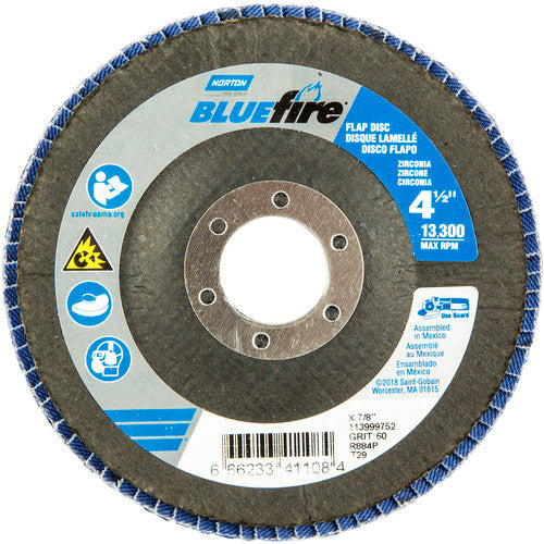 ‎4-1/2 × 7/8″ BlueFire Fiberglass Conical Flap Disc Type 29 P60 Grit R884V1 Zirconia Alumina - Benchmark Tooling