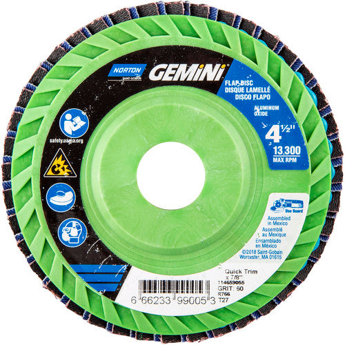 ‎4-1/2 × 7/8″ Gemini Plastic Flat Flap Disc Type 27 P60 Grit R766 Zirconia Alumina - Benchmark Tooling