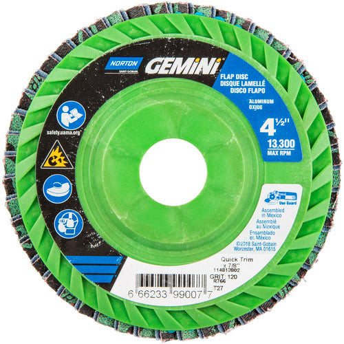 ‎4-1/2 × 7/8″ Gemini Plastic Flat Flap Disc Type 27 P120 Grit R766 Zirconia Alumina - Benchmark Tooling