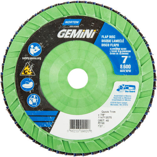 7 × 7/8″ Gemini Plastic Flat Flap Disc Type 27 P40 Grit R766 Zirconia Alumina - Benchmark Tooling