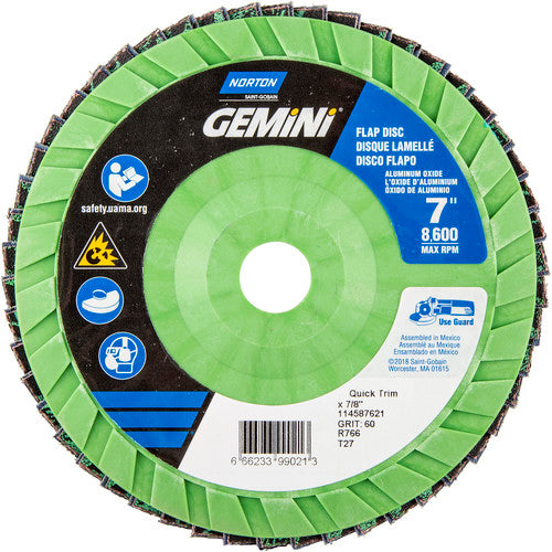 7 × 7/8″ Gemini Plastic Flat Flap Disc Type 27 P60 Grit R766 Zirconia Alumina - Benchmark Tooling