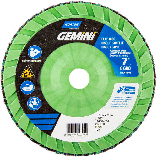 7 × 7/8″ Gemini Plastic Flat Flap Disc Type 27 P80 Grit R766 Zirconia Alumina - Benchmark Tooling