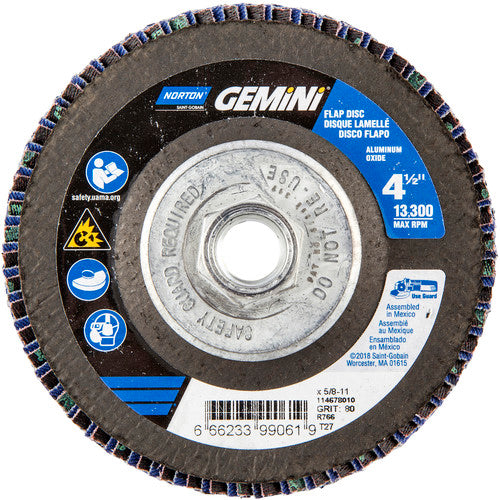 ‎4-1/2 × 5/8 - 11″ Gemini Fiberglass HD Flat Flap Disc Type 27 P80 Grit R766 Zirconia Alumina - Benchmark Tooling