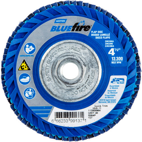 ‎4-1/2 × 5/8 - 11″ BlueFire Plastic Flat Flap Disc Type 27 P40 Grit R884P Zirconia Alumina - Benchmark Tooling