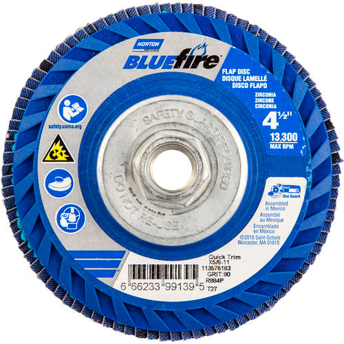 ‎4-1/2 × 5/8 - 11″ BlueFire Plastic Flat Flap Disc Type 27 P80 Grit R884P Ceramic Alumina - Benchmark Tooling