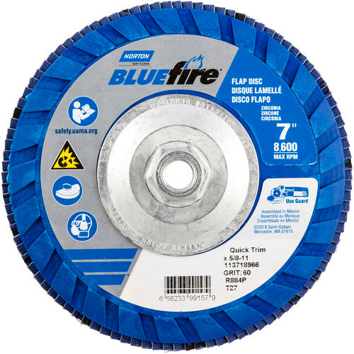 ‎7 × 5/8 - 11″ BlueFire Plastic Flat Flap Disc Type 27 P60 Grit R884P Zirconia Alumina - Benchmark Tooling