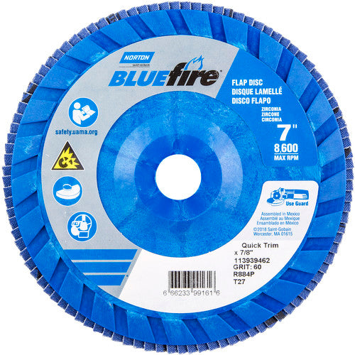 7 × 7/8″ BlueFire Plastic Flat Flap Disc Type 27 P60 Grit R884P Zirconia Alumina - Benchmark Tooling