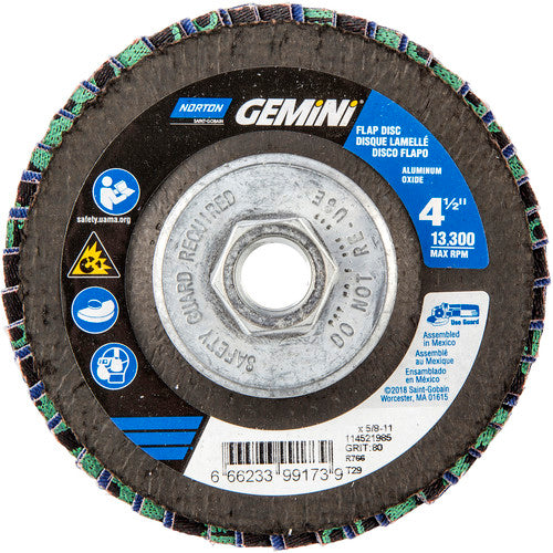 ‎4-1/2 × 5/8 - 11″ Gemini Fiberglass Conical Flap Disc Type 29 P80 Grit R766 Zirconia Alumina - Benchmark Tooling