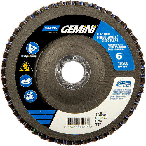 6 × 7/8″ Gemini Fiberglass HD Flat Flap Disc Type 27 P40 Grit R766 Zirconia Alumina - Benchmark Tooling