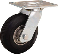 Hamilton - 6" Diam x 2" Wide, Rubber Swivel Caster - 300 Lb Capacity, Top Plate Mount, 4-1/2" x 6-1/4" Plate, Straight Roller Bearing - Benchmark Tooling