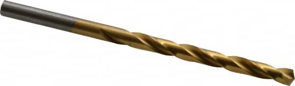 Hertel - #5 135° High Speed Steel Jobber Drill - TiN Finish, Right Hand Cut, Spiral Flute, Straight Shank, 3-3/4" OAL, Split Point - Benchmark Tooling