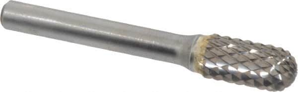 SGS Pro - 3/8" Cut Diam, 1/4" Shank Diam, Cylinder with Radius Head Double Cut Burr - Carbide, Radius End, 3/4" LOC, 2-1/2" OAL - Benchmark Tooling