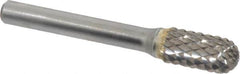 SGS Pro - 3/8" Cut Diam, 1/4" Shank Diam, Cylinder with Radius Head Double Cut Burr - Carbide, Radius End, 3/4" LOC, 2-1/2" OAL - Benchmark Tooling