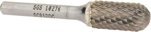 SGS Pro - 1/2" Cut Diam, 1/4" Shank Diam, Cylinder with Radius Head Double Cut Burr - Carbide, Radius End, 1" LOC, 2-3/4" OAL - Benchmark Tooling