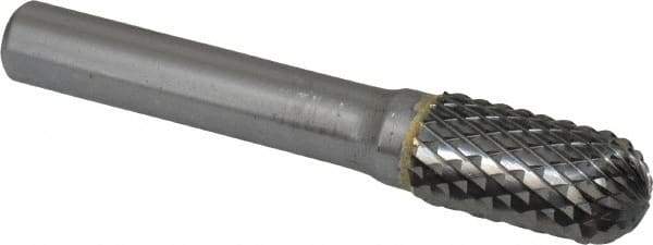 SGS Pro - 1/2" Cut Diam, 3/8" Shank Diam, Cylinder with Radius Head Double Cut Burr - Carbide, Radius End, 1" LOC, 3" OAL - Benchmark Tooling