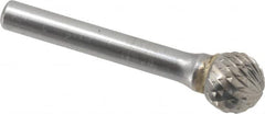 SGS Pro - 1/2" Cut Diam, 1/4" Shank Diam, Ball Head Double Cut Burr - Carbide, Radius End, 7/16" LOC, 2-3/16" OAL - Benchmark Tooling