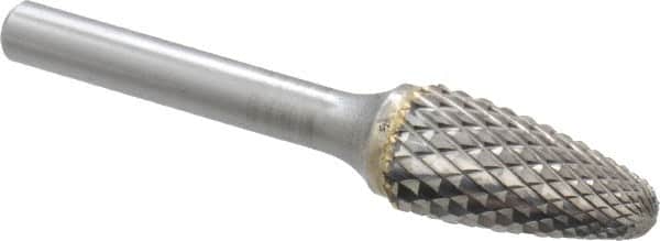 SGS Pro - 1/2" Cut Diam, 1/4" Shank Diam, Tree with Radius Head Double Cut Burr - Carbide, Radius End, 1" LOC, 2-3/4" OAL - Benchmark Tooling