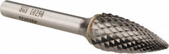 SGS Pro - 1/2" Cut Diam, 1/4" Shank Diam, Tree Head Double Cut Burr - Carbide, Point End, 1" LOC, 2-3/4" OAL - Benchmark Tooling