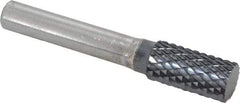 SGS Pro - 1/2" Cut Diam, 3/8" Shank Diam, Cylinder Head Double Cut Burr - Carbide, Flat End, 1" LOC, 3" OAL - Benchmark Tooling