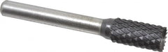 SGS Pro - 3/8" Cut Diam, 1/4" Shank Diam, Cylinder with End Cut Head Double Cut Burr - Carbide, End Cut End, 3/4" LOC, 2-1/2" OAL - Benchmark Tooling