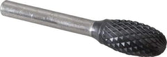 SGS Pro - 1/2" Cut Diam, 1/4" Shank Diam, Oval Head Double Cut Burr - Carbide, Radius End, 7/8" LOC, 2-5/8" OAL - Benchmark Tooling