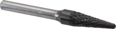 SGS Pro - 3/8" Cut Diam, 1/4" Shank Diam, Taper Head Double Cut Burr - Carbide, Radius End, 1-1/16" LOC, 2-15/16" OAL - Benchmark Tooling