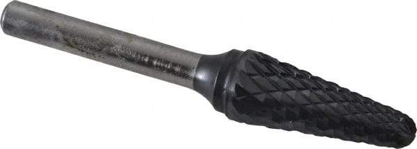 SGS Pro - 1/2" Cut Diam, 1/4" Shank Diam, Taper Head Double Cut Burr - Carbide, Radius End, 1-1/8" LOC, 3" OAL - Benchmark Tooling