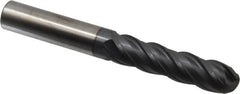 SGS - 3/4" Diam, 3" LOC, 4 Flute Solid Carbide Ball End Mill - AlTiN Finish, Single End, 6" OAL, 3/4" Shank Diam, Spiral Flute - Benchmark Tooling