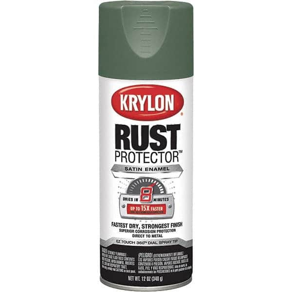 Krylon - Moss Green, Satin, Rust Proof Enamel Spray Paint - 25 Sq Ft per Can, 12 oz Container, Use on Plaster, Glass, Ceramic, Wicker, Concrete, Masonry, Wood, Metal - Benchmark Tooling