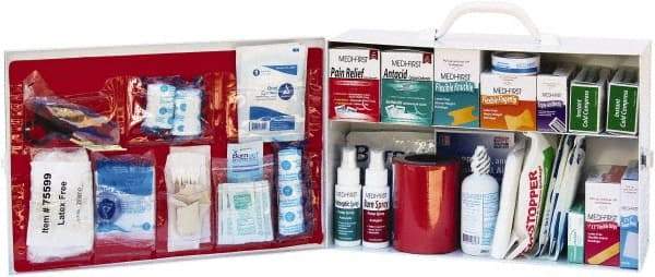 Medique - 900 Piece, 75 Person, Industrial First Aid Kit - 15-1/4" Wide x 10-1/2" Deep x 4-3/4" High, Metal Cabinet - Benchmark Tooling