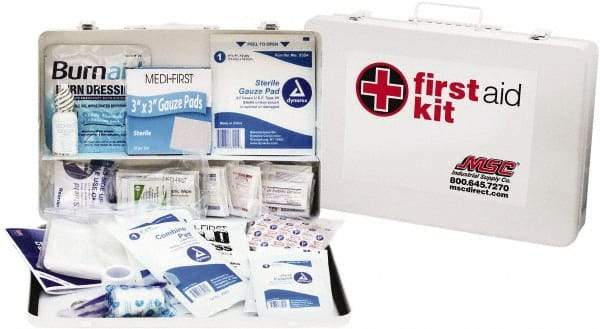 Medique - 200 Piece, 50 Person, Industrial First Aid Kit - 14" Wide x 9-1/2" Deep x 2-1/2" High, Metal Case - Benchmark Tooling