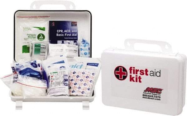 Medique - 100 Piece, 10 Person, Industrial First Aid Kit - 9-1/4" Wide x 6-3/4" Deep x 3" High, Plastic Case - Benchmark Tooling