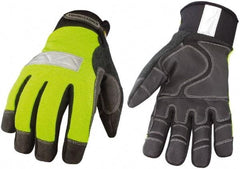 Youngstown - Size M (8) 3M Scotchlite/Synthetic Leather/Microfleece Waterproof, Windproof & Cold & Heat Protection Work Gloves - For General Purpose, Uncoated, Hook & Loop Cuff, Full Fingered, Black/Hi-Vis Lime, Paired - Benchmark Tooling