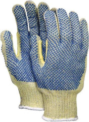 MCR Safety - Size L (9), ANSI Cut Lvl 5, PVC Coated Kevlar/Spectra/Stainless Steel Cut Resistant Gloves - Fully Coated Coated, Continuous Knit Cuff, Yellow/Blue, Paired - Benchmark Tooling