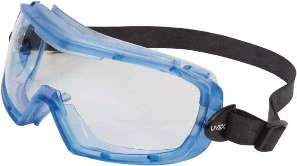 Uvex - Size Universal, Clear Polycarbonate Anti-Fog Lens, Safety Goggles - Indirect Vent, Blue PVC Frame - Benchmark Tooling
