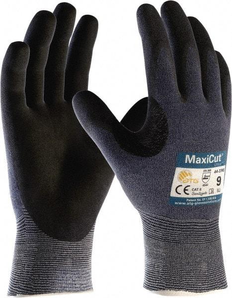ATG - Size 2XL (11), ANSI Cut Lvl A3, Puncture Lvl 2, Abrasion Lvl 4, Micro-Foam Nitrile Coated Nylon/Spandex Cut & Puncture Resistant Gloves - Palm Coated, Knit Wrist, Blue/Black, Paired - Benchmark Tooling