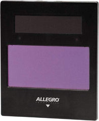 Allegro - 1.9" Wide x 3.8" High, Lens Shade 5 to 14, Plastic Auto-Darkening Lens - 0.4167" Thick, Green, Vertical Mount - Benchmark Tooling