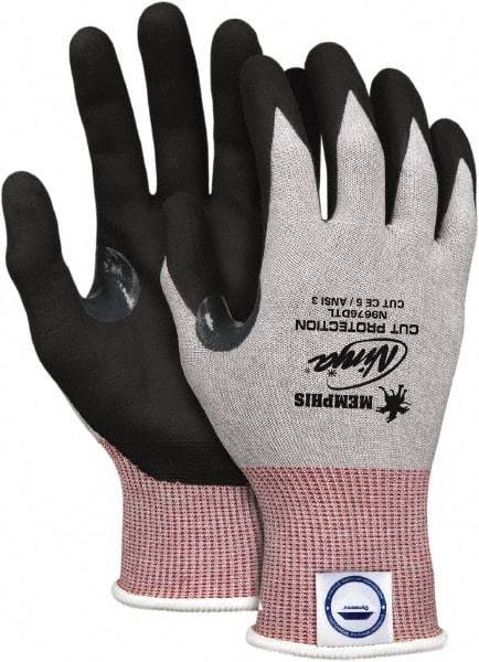 MCR Safety - Size M (8), ANSI Cut Lvl 3, Nitrile Coated Dyneema Diamond HPPE liner Cut Resistant Gloves - 9.448" Long, Palm & Fingertips Coated, Elastic Cuff, Gray/Black, Paired - Benchmark Tooling