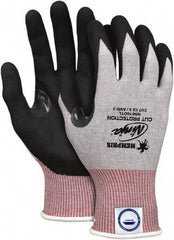 MCR Safety - Size M (8), ANSI Cut Lvl 3, Nitrile Coated Dyneema Diamond HPPE liner Cut Resistant Gloves - 9.448" Long, Palm & Fingertips Coated, Elastic Cuff, Gray/Black, Paired - Benchmark Tooling